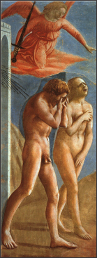 pictkure of Adam and EVE being expelled from Eden.